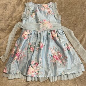 Elegant Floral Kids Dress in Blue and Pink
